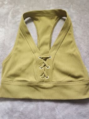 Racerback Lace-Up Ribbed Bralette - Olive Green Size M Offine By Aerie